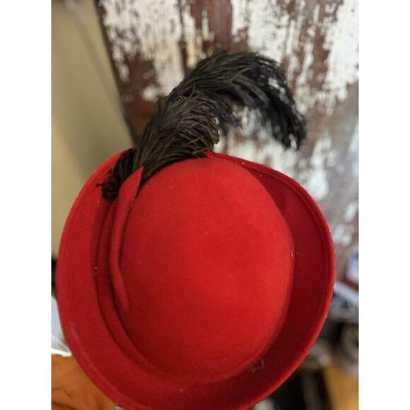 Vintage - Importina 100 % Wool Hat Feather Red Black Nos‎ New Tags Rare Gypsy main image 5